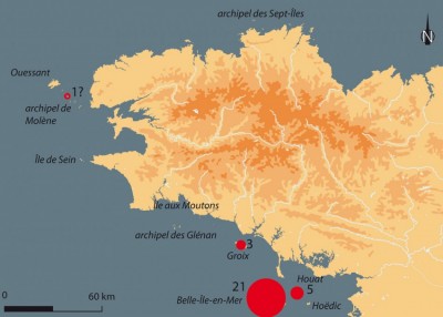 Figure 3. Distribution of the lithics artefacts of Grand Pressigny flint (base map Géoatlas, DAO L. Audouard).